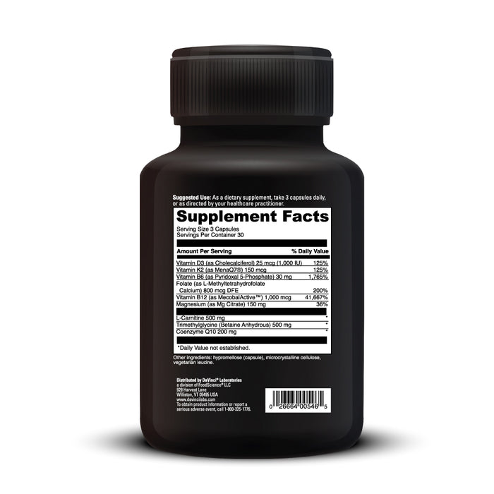 DaVinci Labs Cardio Benefits 90 capsules supplement facts label