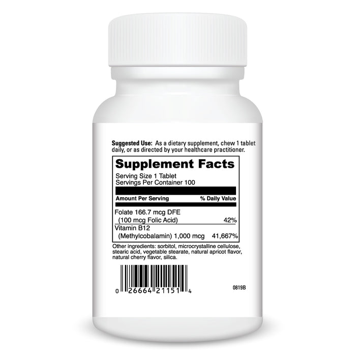 DaVinci Labs Chewable B12-MC 1000 mcg 100 tablets supplement facts label