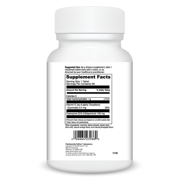 DaVinci Labs CoEnzyme Q10 Chewmelt 100 mg 60 chewables supplement facts label