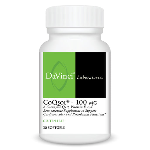 DaVinci Labs CoQsol 100 mg, 30 softgels, front of bottle