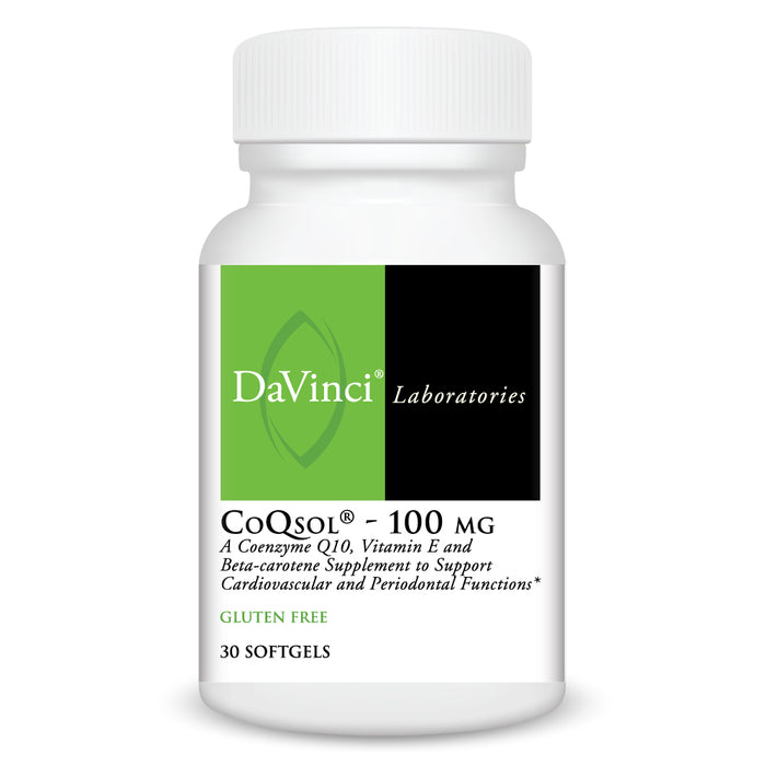 DaVinci Labs CoQsol 100 mg, 30 softgels, front of bottle