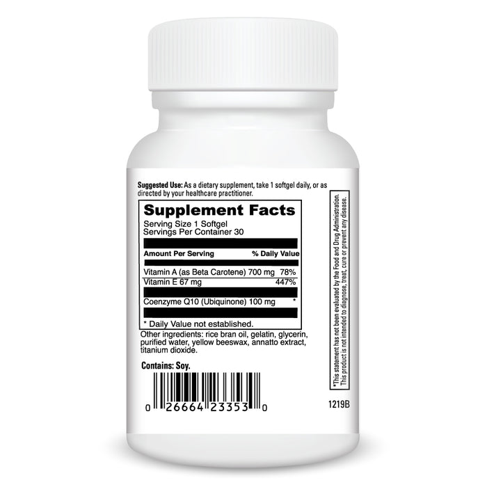 DaVinci Labs CoQsol 100 mg 30 softgels supplement facts label