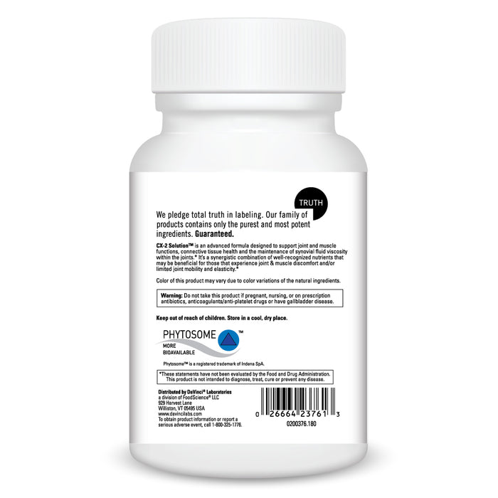 DaVinci Labs CX-2 Solution 180 capsules warnings label