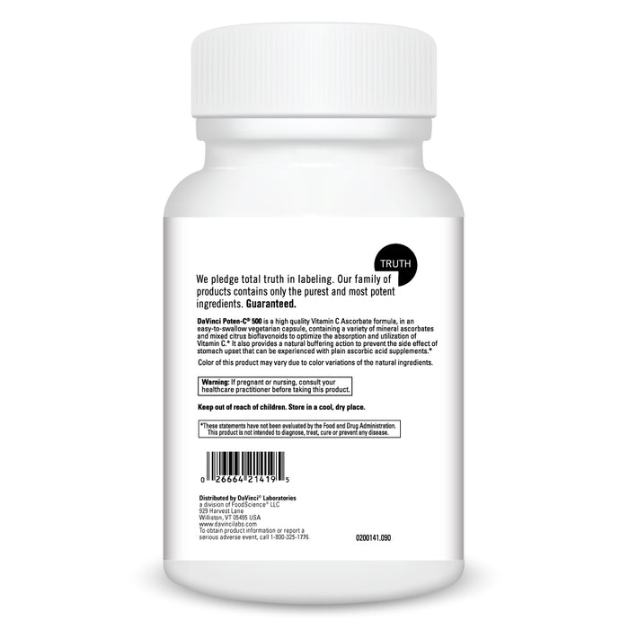 DaVinci Labs DaVinci Poten-C 500 90 veg capsules warnings label