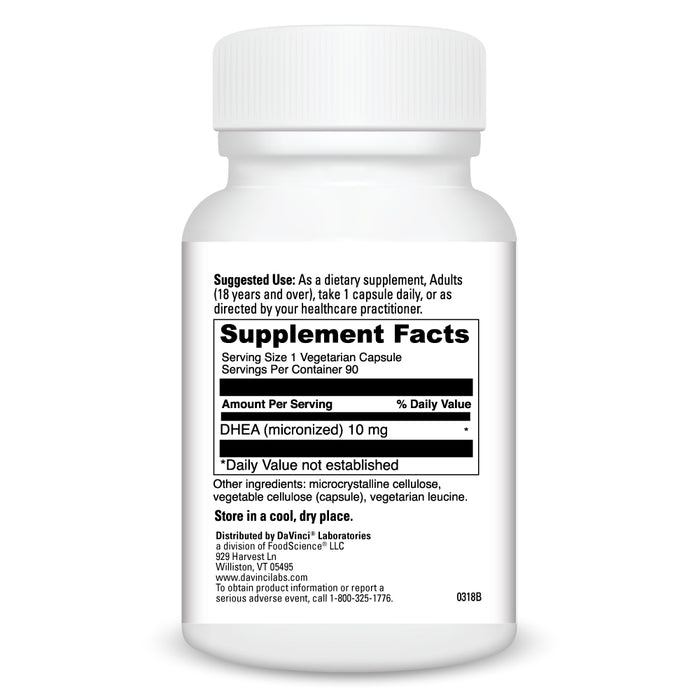 DaVinci Labs DHEA 10 mg 90 veg capsules supplement facts label