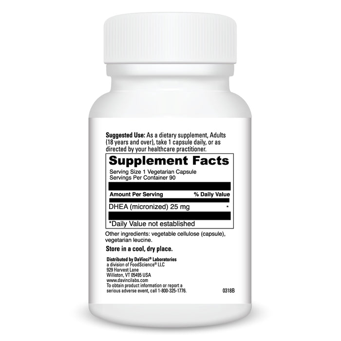 DaVinci Labs DHEA 25 mg 90 veg capsules supplement facts label