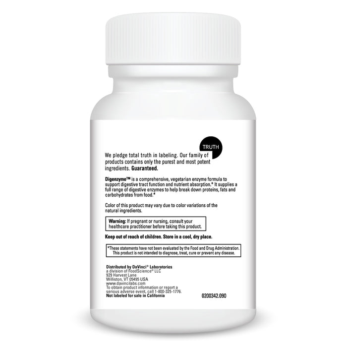 DaVinci Labs Digenzyme 90 veg capsules warnings label