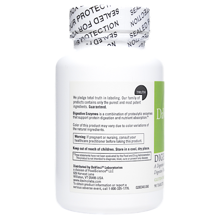 DaVinci Labs Digestive Enzymes 90 tablets suggested use label