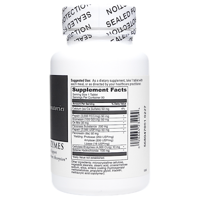 DaVinci Labs Digestive Enzymes 90 tablets supplement facts label