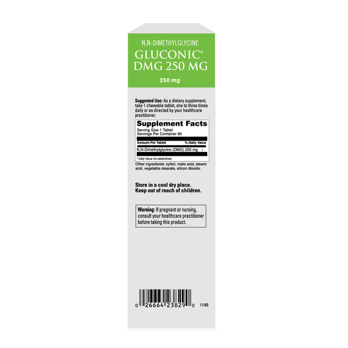 DaVinci Labs Gluconic DMG 250 mg 90 tablets supplement facts label