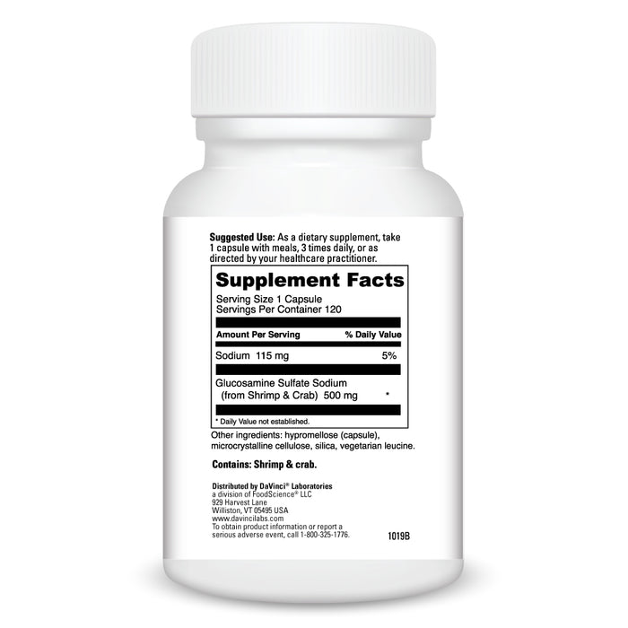 DaVinci Labs Glucosamine Sulfate 500 mg 120 capsules supplement facts label