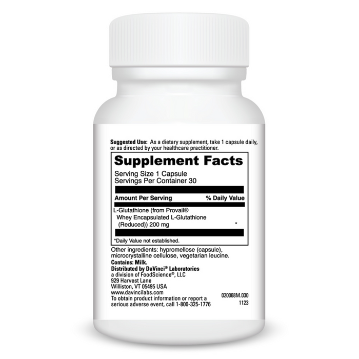DaVinci Labs Glutathione 30 capsules supplement facts label