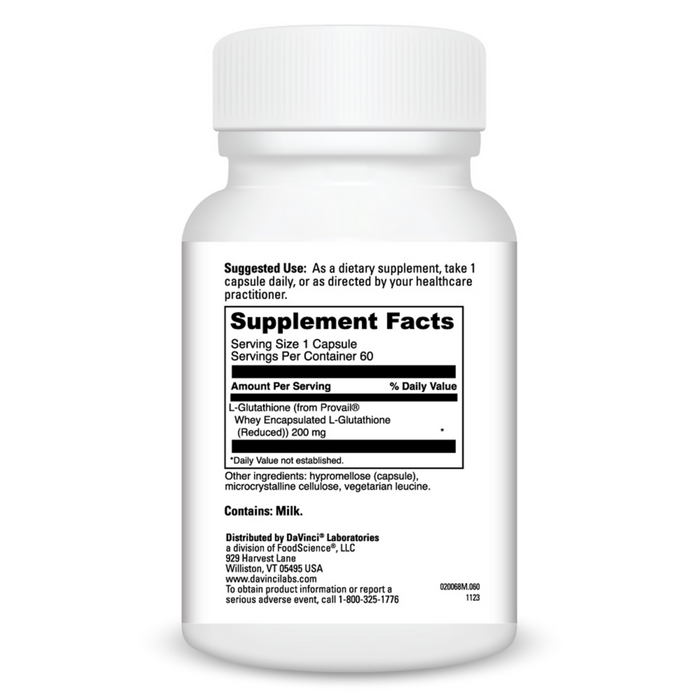 DaVinci Labs Glutathione Bright 60 capsules supplement facts label