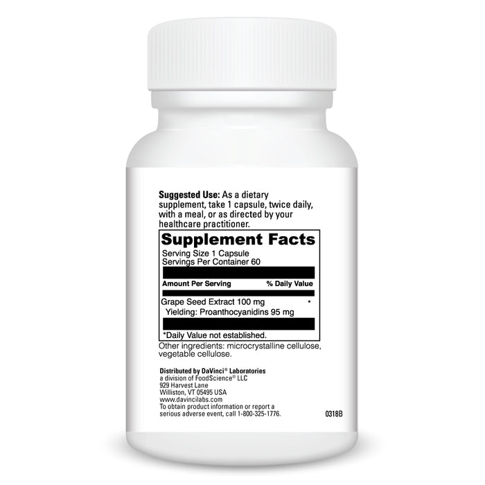 DaVinci Labs Grape Seed-100 60 capsules supplement facts label