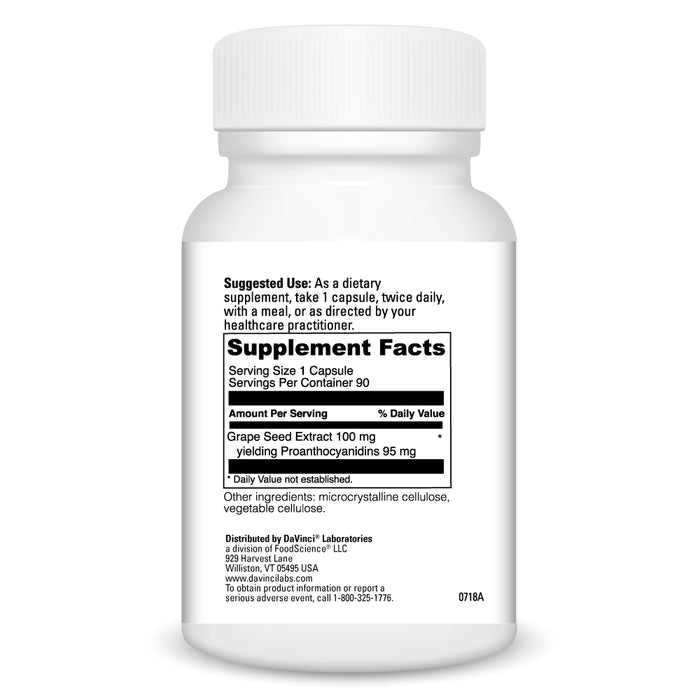 DaVinci Labs Grape Seed-100 90 capsules supplement facts label