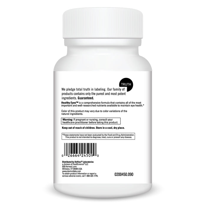 DaVinci Labs Healthy Eyes 90 veg capsules warnings label