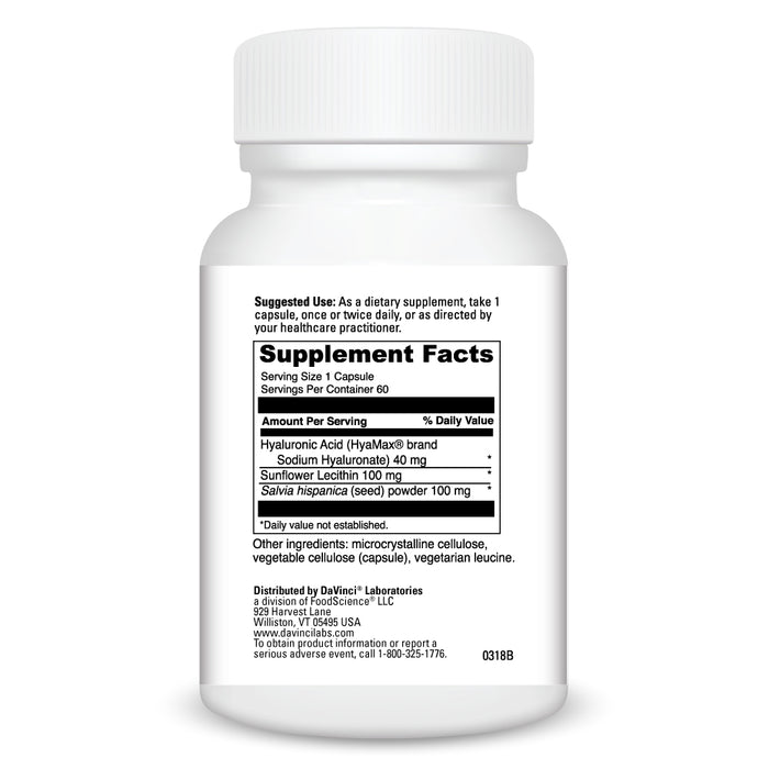 DaVinci Labs Hyaluronic Acid 60 capsules supplement facts label