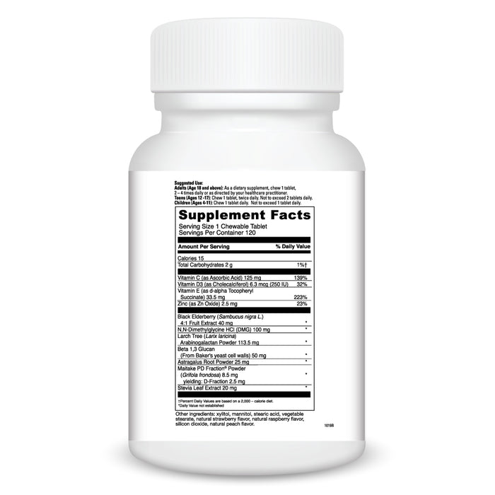 DaVinci Labs Immuno-DMG with Elderberry and Vitamin D3 120 tablets supplement facts label