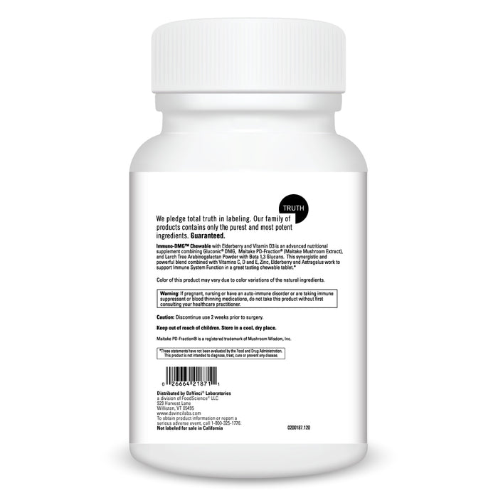 DaVinci Labs Immuno-DMG with Elderberry and Vitamin D3 120 tablets warnings label