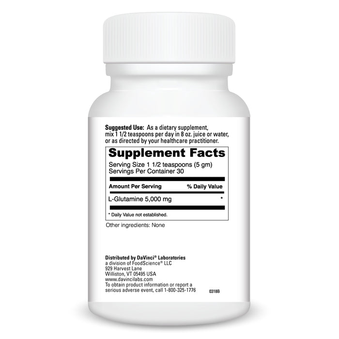 DaVinci Labs L-Glutamine Powder 5.29 oz supplement facts label