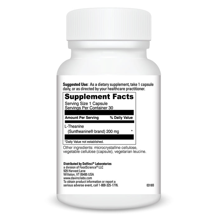 DaVinci Labs L-Theanine 200 mg 30 capsules supplement facts label