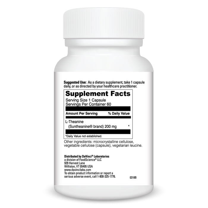 DaVinci Labs L-Theanine 200 mg 60 capsules supplement facts label