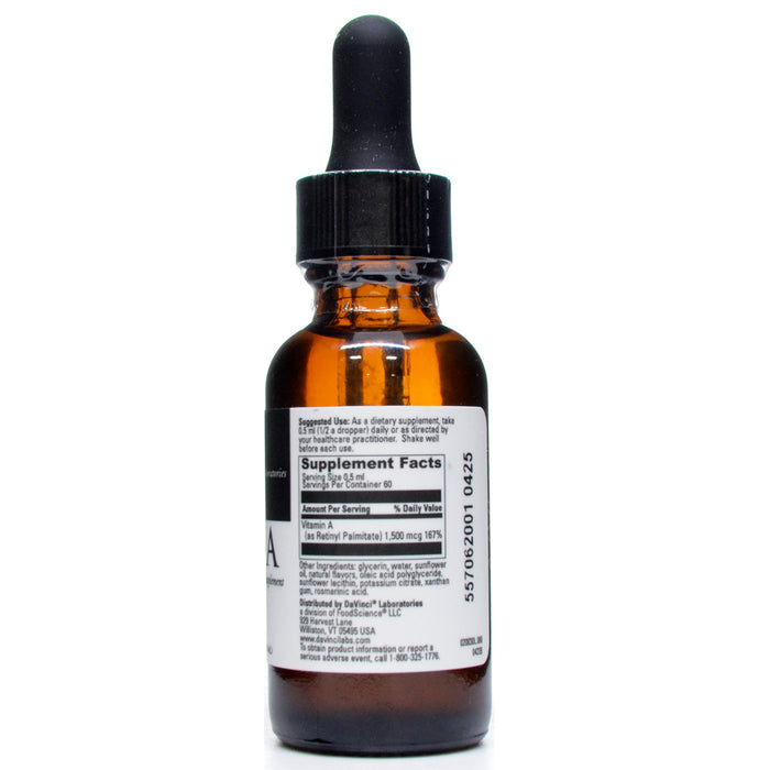 DaVinci Labs Liposomal A 1 fl oz supplement facts label