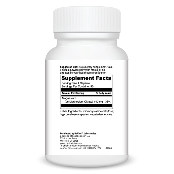 DaVinci Labs Magnesium Citrate 140 mg 90 capsules supplement facts label