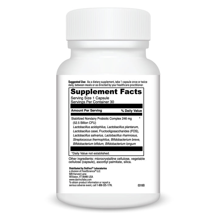 DaVinci Labs Mega Probiotic ND 50 30 capsules supplement facts label