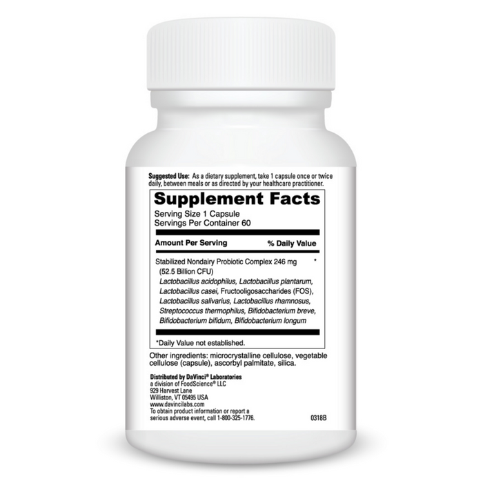 DaVinci Labs Mega Probiotic ND 50 60 capsules supplement facts label