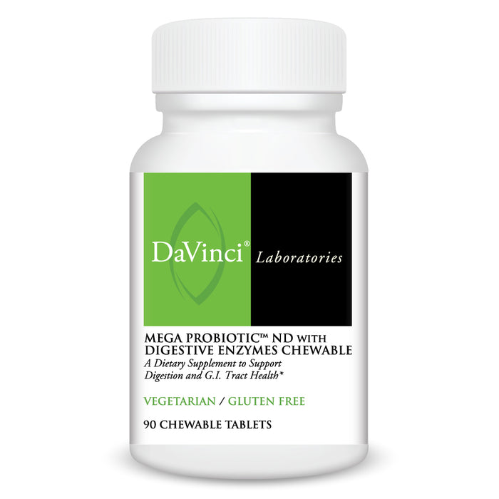 DaVinci Labs Mega Probiotic ND with Digestive Enzymes, 90 chewable tablets, front of bottle