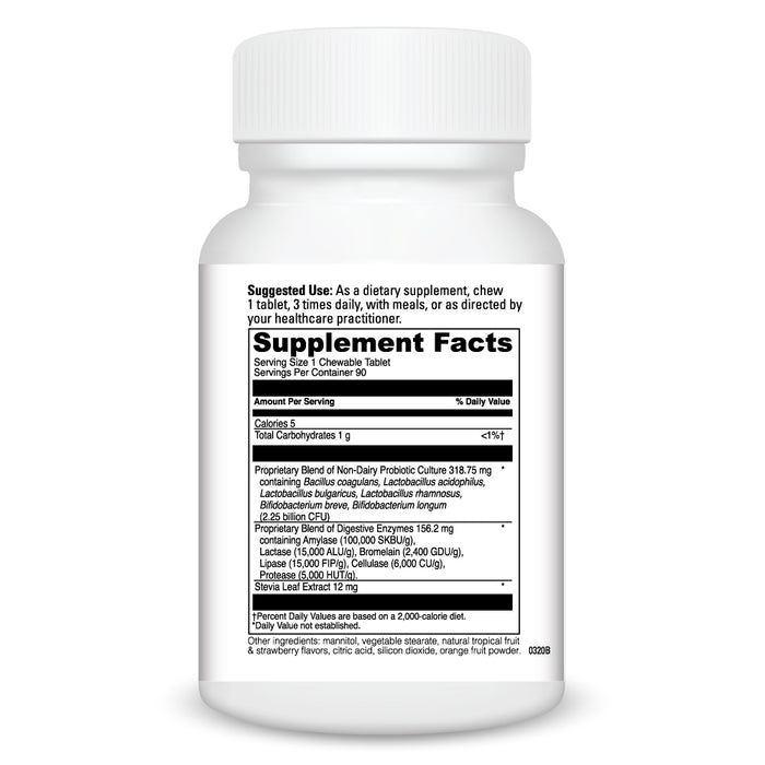 DaVinci Labs Mega Probiotic ND with Digestive Enzymes 90 chewable tablets supplement facts label