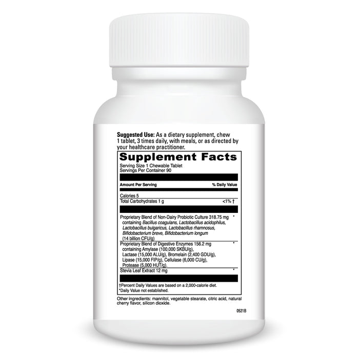 DaVinci Labs Mega Probiotic ND with Digestive Enzymes Cherry 90 chewable tablets supplement facts label