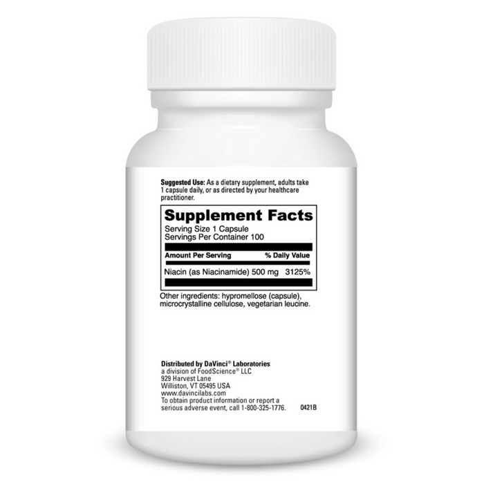 DaVinci Labs Niacinamide 100 capsules supplement facts label