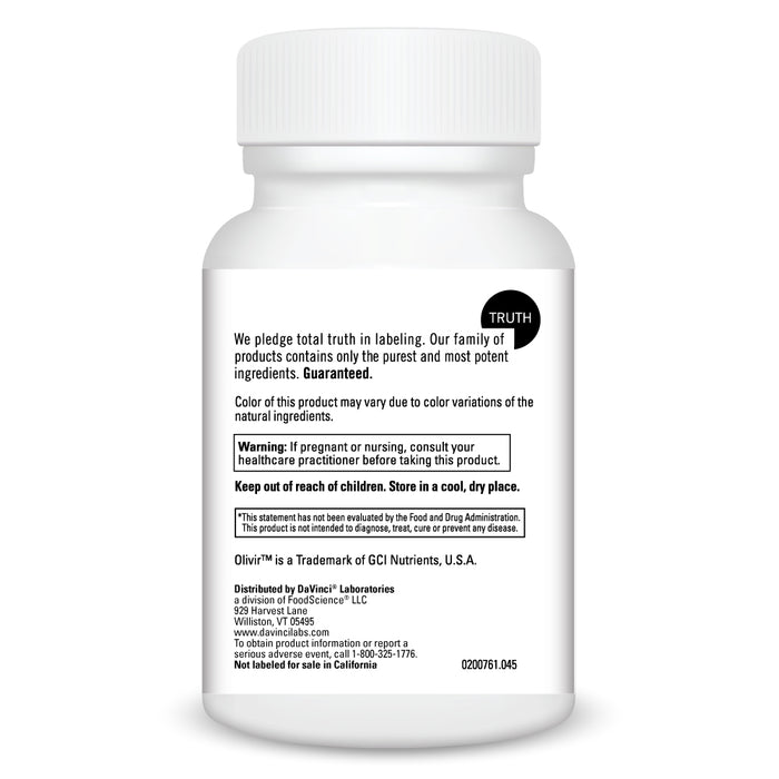 DaVinci Labs Olivir 15 45 capsules warnings label