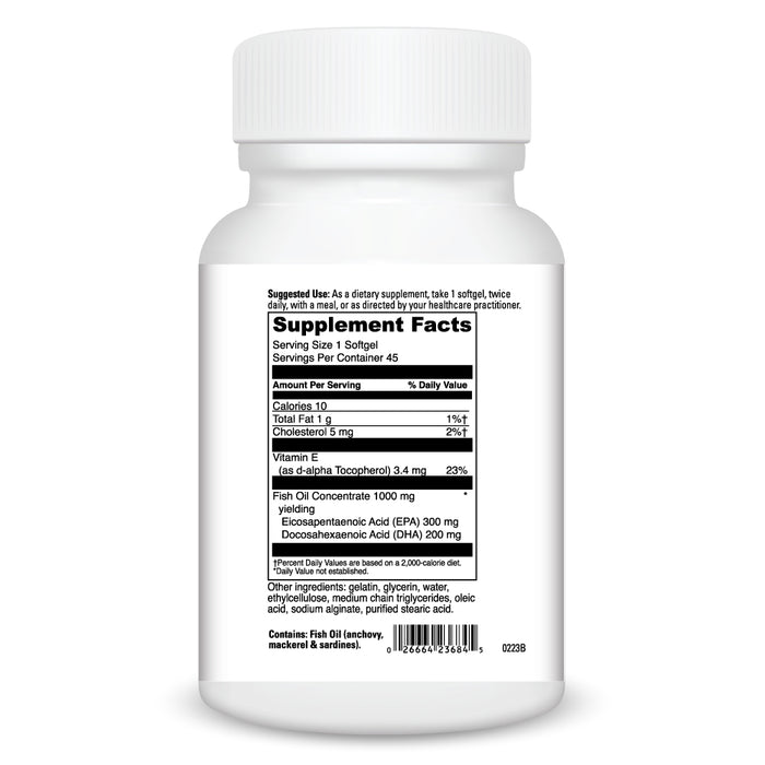 DaVinci Labs Omega-3 1000 45 softgels supplement facts label