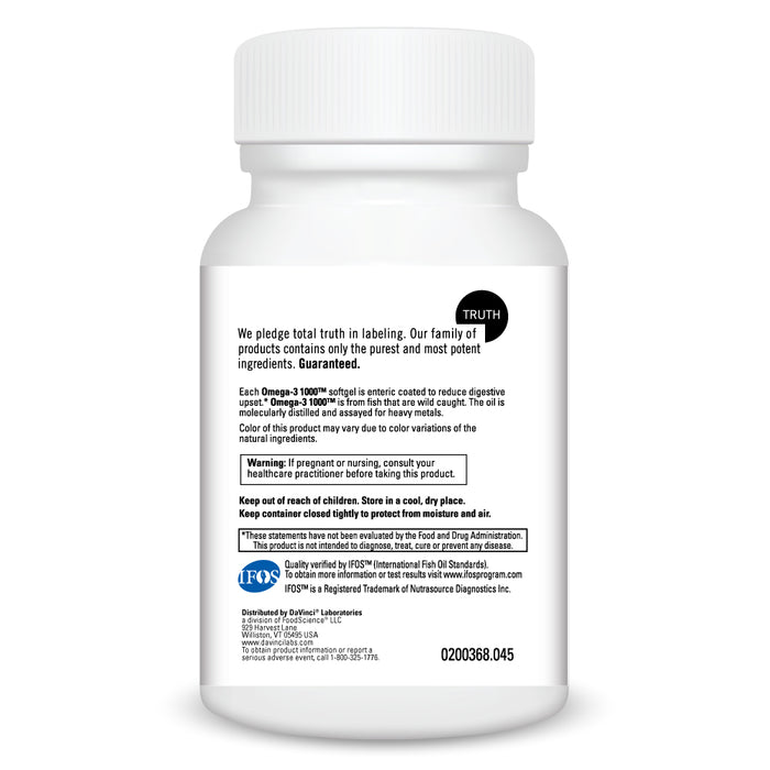 DaVinci Labs Omega-3 1000 45 softgels warnings label