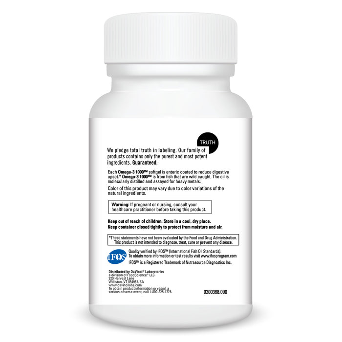 DaVinci Labs Omega-3 1000 90 softgels warnings label