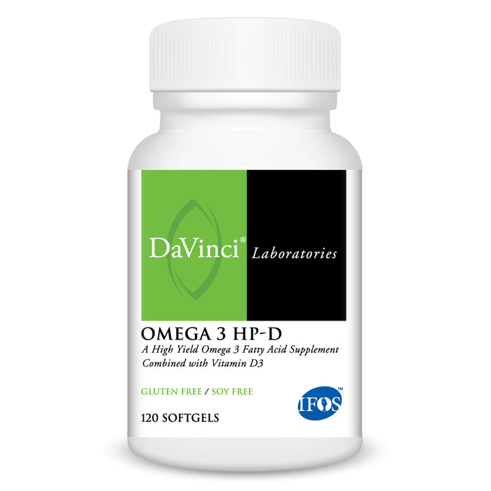 DaVinci Labs Omega 3 HP-D, 120 softgels, front of bottle
