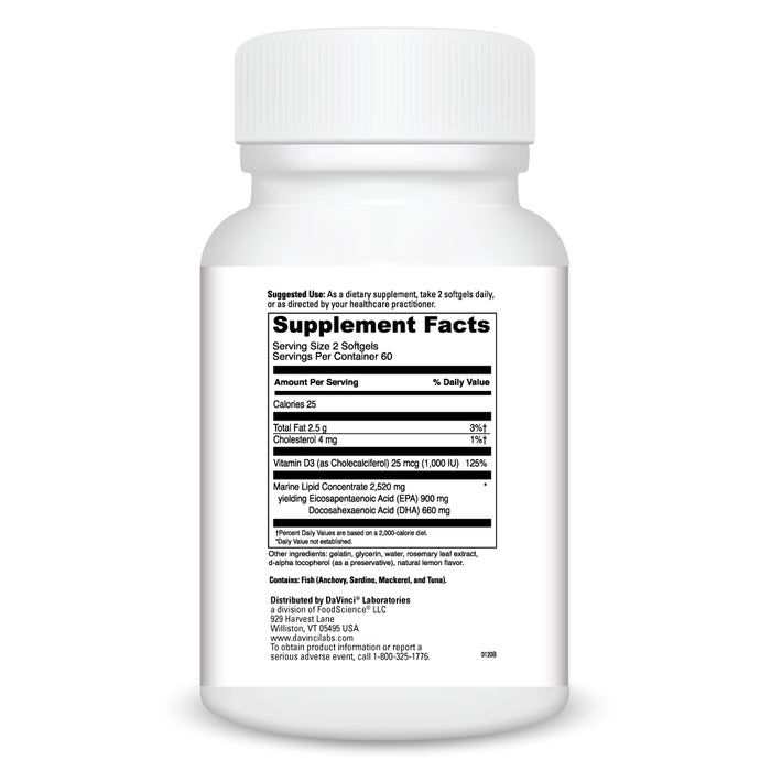DaVinci Labs Omega 3 HP-D 120 softgels supplement facts label