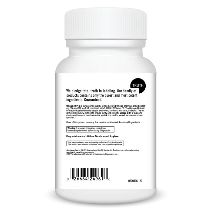 DaVinci Labs Omega 3 HP-D 120 softgels warnings label
