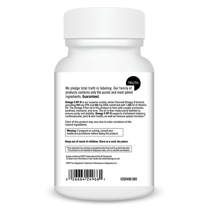 DaVinci Labs Omega 3 HP-D 60 softgels warnings label