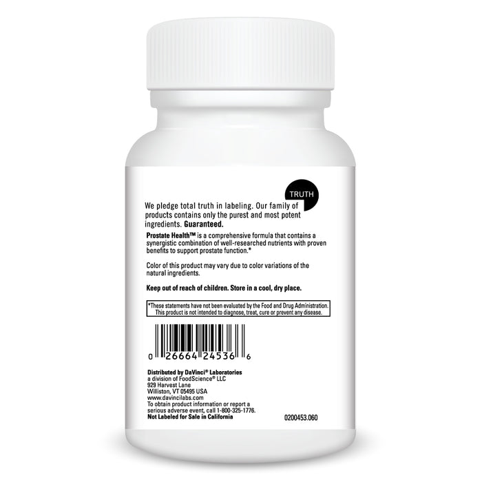 DaVinci Labs Prostate Health 60 veg capsules warnings label