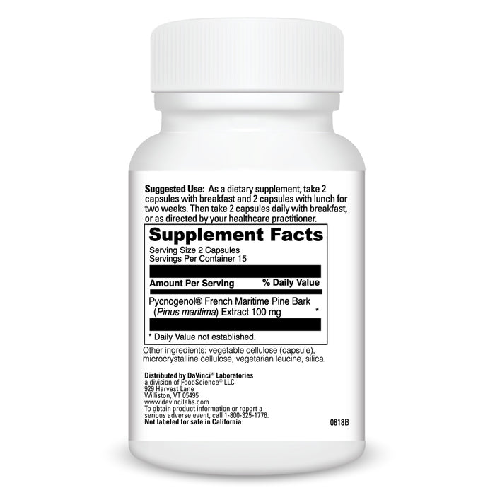 DaVinci Labs Pycnogenol-50 30 capsules supplement facts label