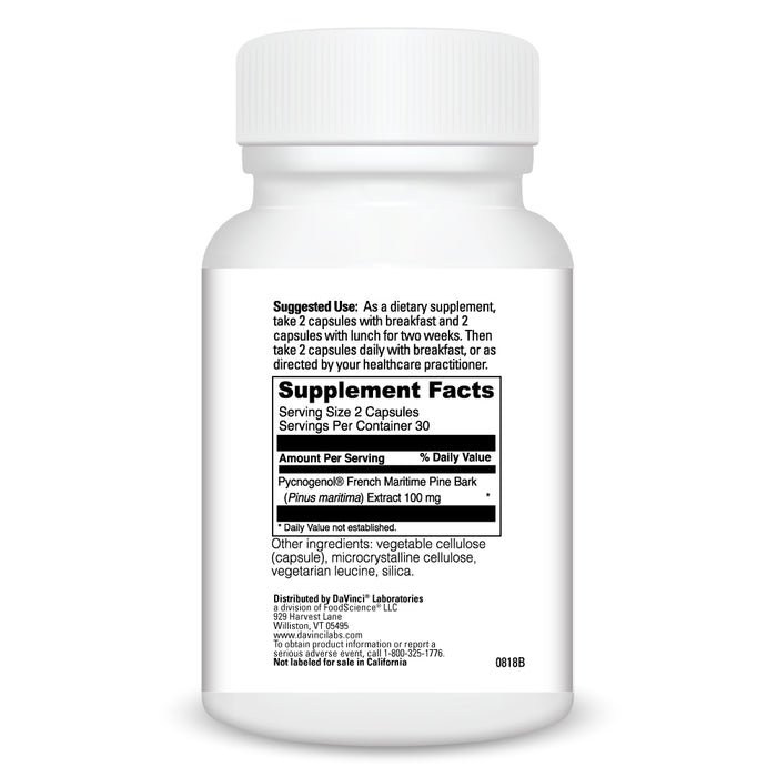 DaVinci Labs Pycnogenol-50 60 capsules supplement facts label
