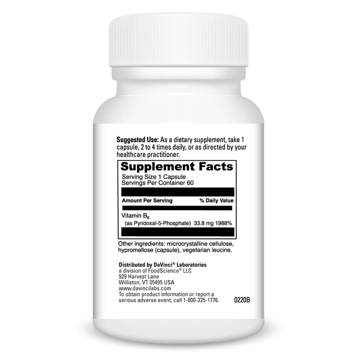 DaVinci Labs Pyridoxal-5-Phosphate 33.8 mg 60 veg capsules supplement facts label