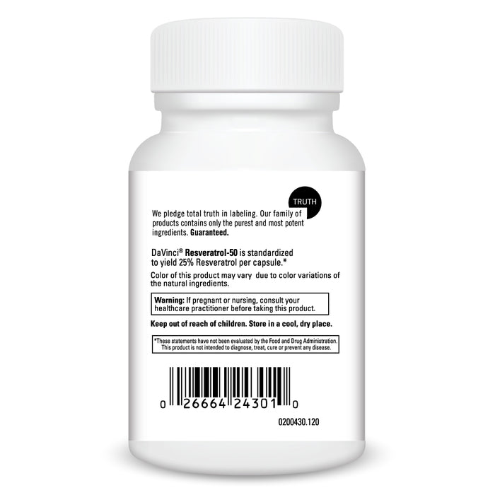 DaVinci Labs Resveratrol-50 120 capsules warnings label