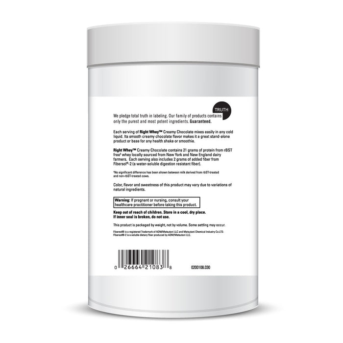 DaVinci Labs Right Whey Creamy Chocolate 30 servings suggested use label