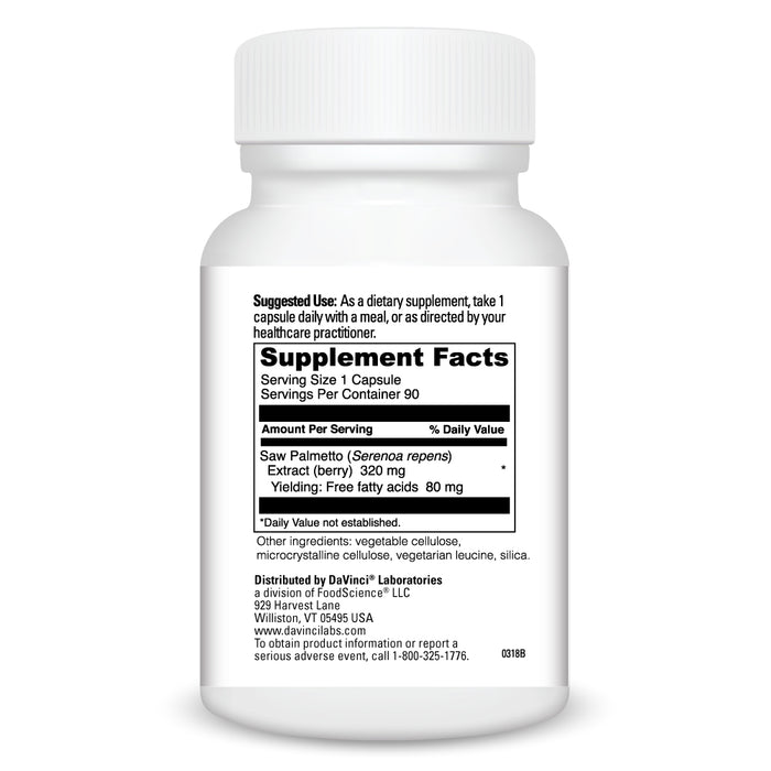 DaVinci Labs Saw Palmetto 320 mg 90 capsules supplement facts label
