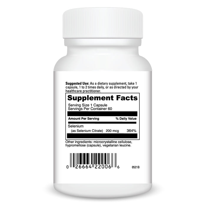 DaVinci Labs Selenium Citrate 200 mcg 60 capsules supplement facts label